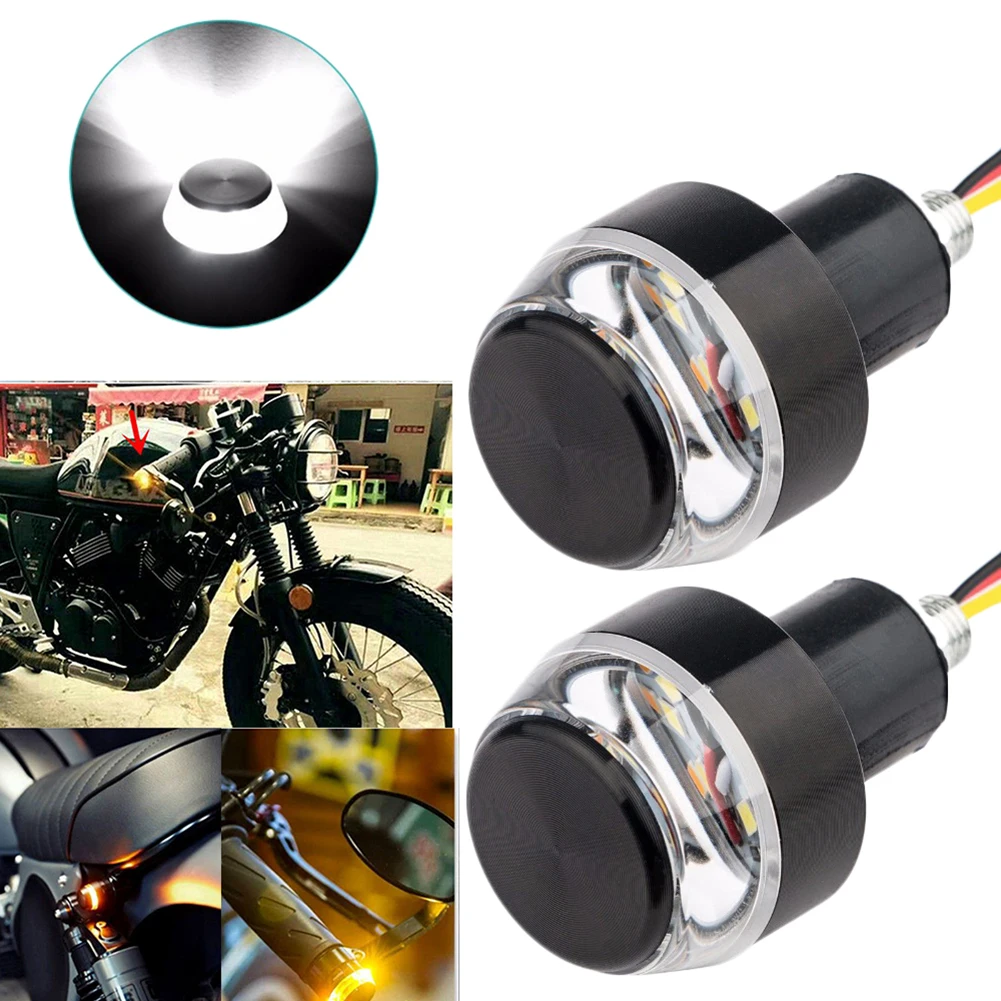 Motorcycle Gear Yellow - 2pcs Handle Grip Bar Blinker Side