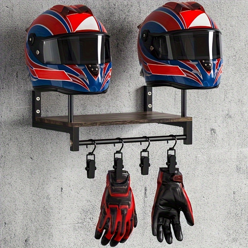 Motorcycle Gear Display Rack - Wall-Mounted Motorcycle Helmet and Gear Display