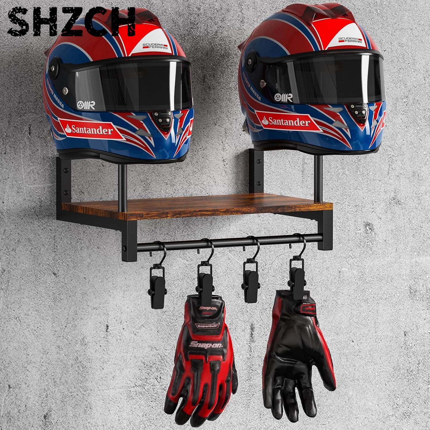 Motorcycle Gear Display Rack - Dual Motorcycle Helmet Rack, Wall Mount