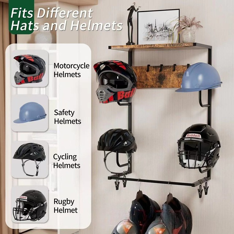 Wooden Wall Mounted Helmet Hol - đánh giá và giá Motorcycle Gear Display Rack