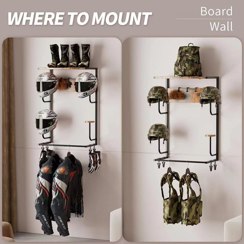 Wooden Wall Mounted Helmet Hol - đánh giá và giá Motorcycle Gear Display Rack