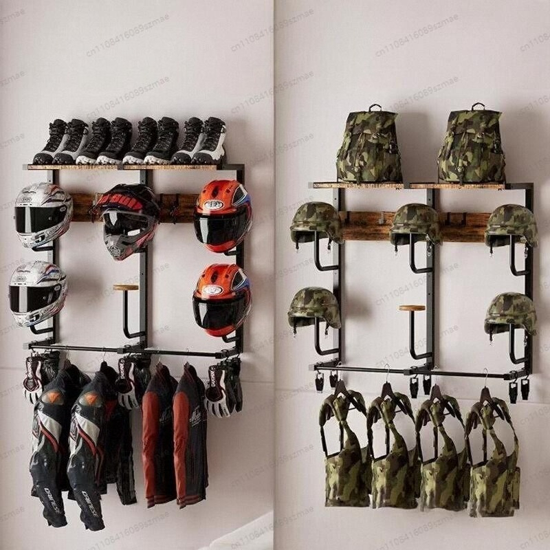 Wall-mounted helmet rack, mult - đánh giá và giá Motorcycle Gear Garage Storage