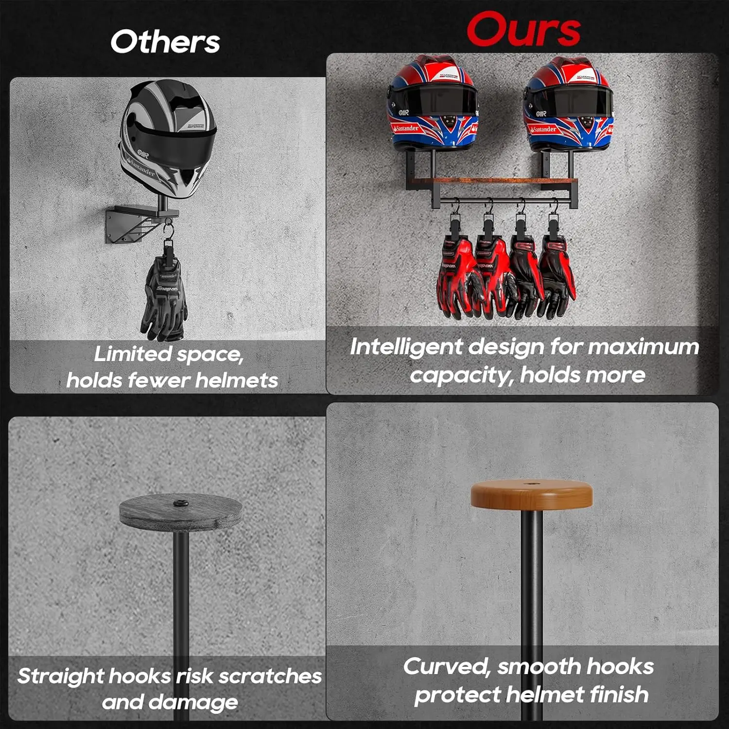 Dual Motorcycle Helmet Rack, W - đánh giá và giá Motorcycle Gear Display Rack