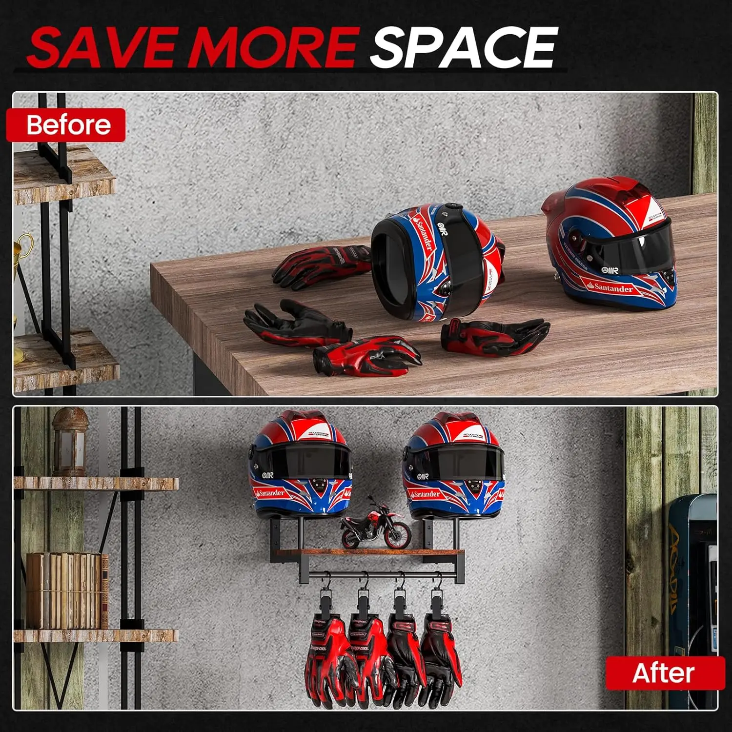 Dual Motorcycle Helmet Rack, W - đánh giá và giá Motorcycle Gear Display Rack