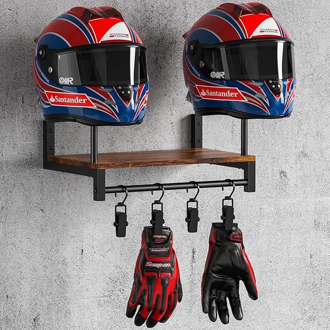 Wall Mount Helmet Holder Woode - đánh giá và giá Motorcycle Gear Display Rack