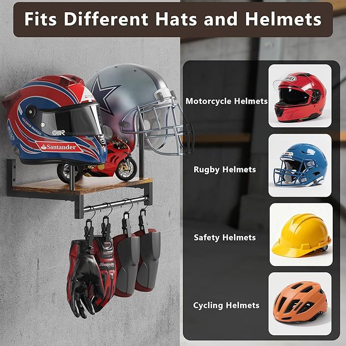 Wall Mount Helmet Holder Woode - đánh giá và giá Motorcycle Gear Display Rack
