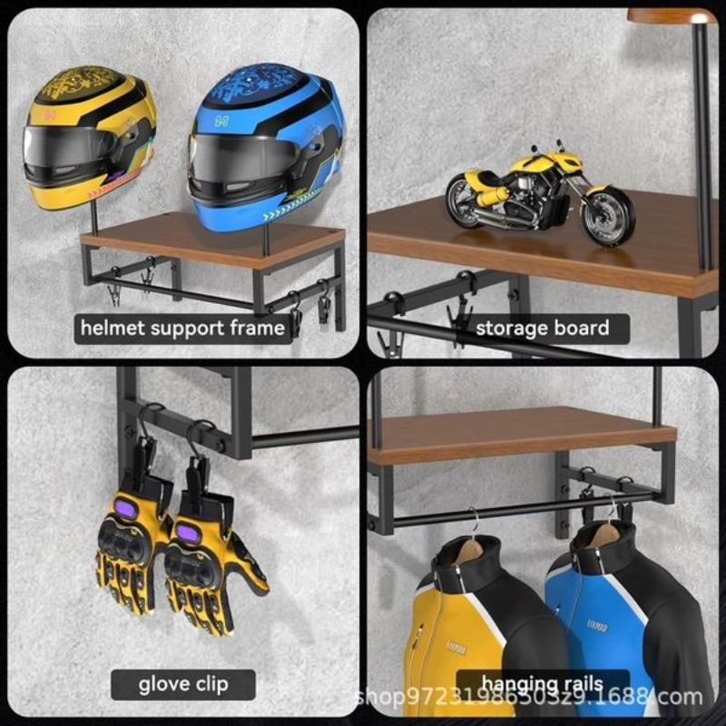 Wall Mount Wooden Helmet Holde - đánh giá và giá Motorcycle Gear Display Rack